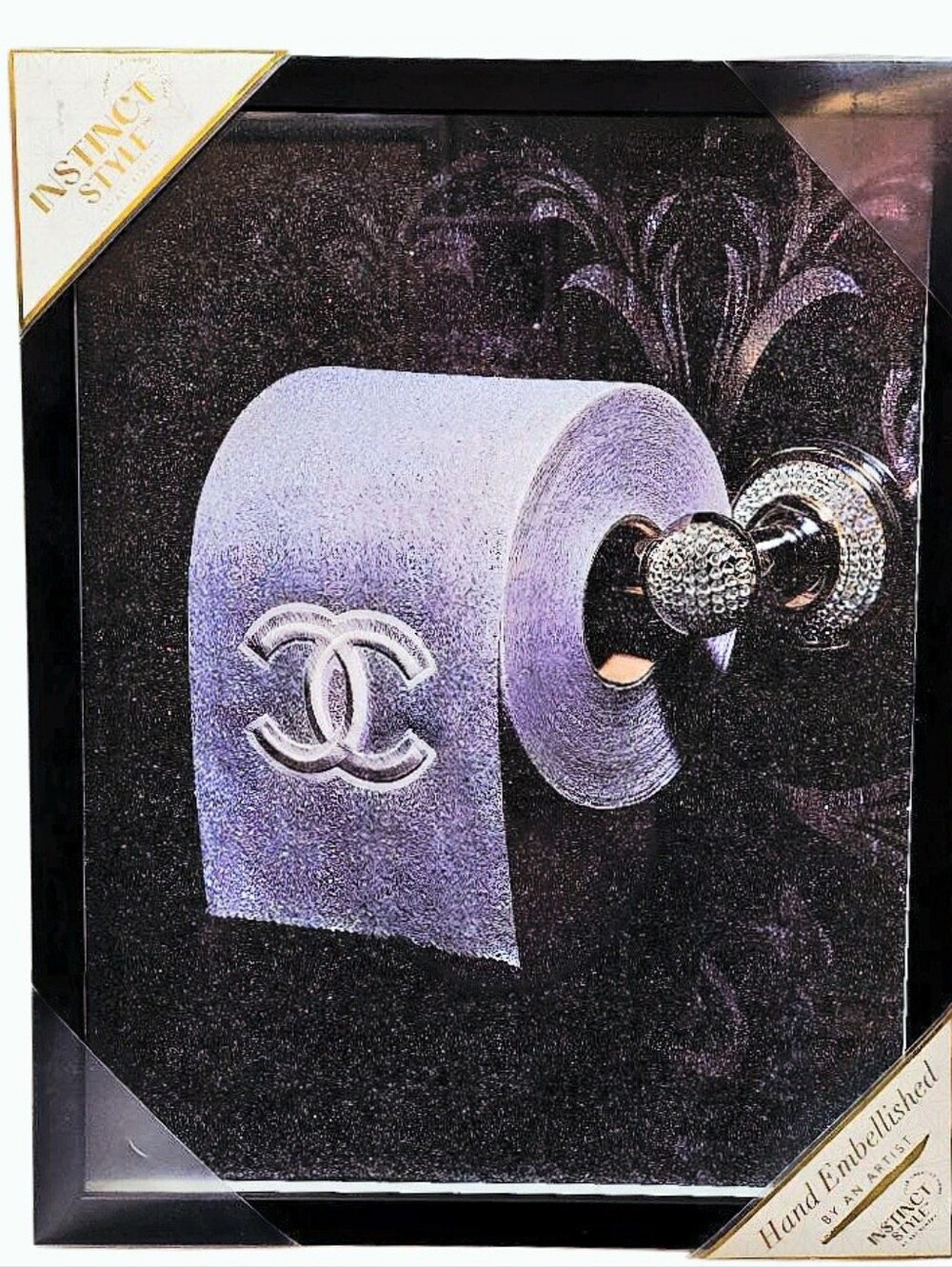 Instinct Style Chanel Luxury Monogram Toilet Paper Glitter Framed Wall Decor
